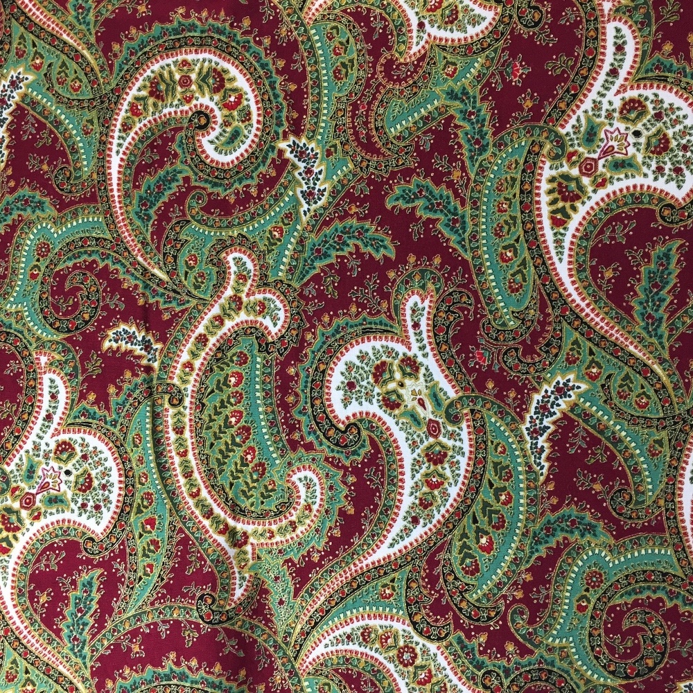 Paisley print cotton fabric gold accents 2 yds HL